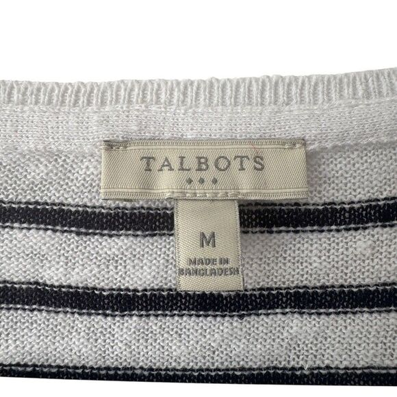 TALBOTS Women's MEDIUM Sweater White Blue Linen Tunic Beach Coastal Nautical - Picture 3 of 7